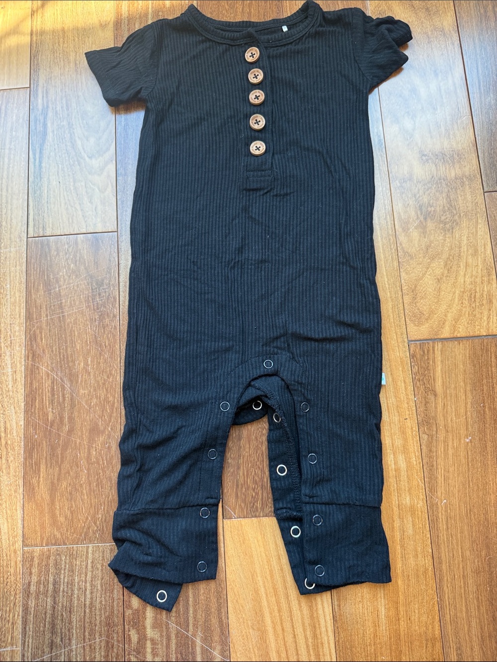 Posh Peanut Black Ribbed One-Piece Romper
